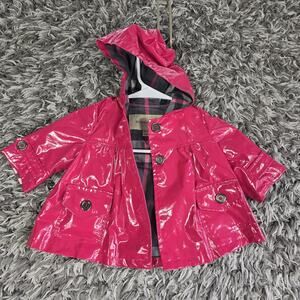 Burberry Baby Girls Pink Hooded Raincoat 6M 68cm Plaid Lined Jacket Polyurethane